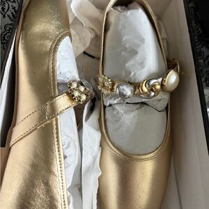 Chic Gold Women's Flats with Embellished Strap